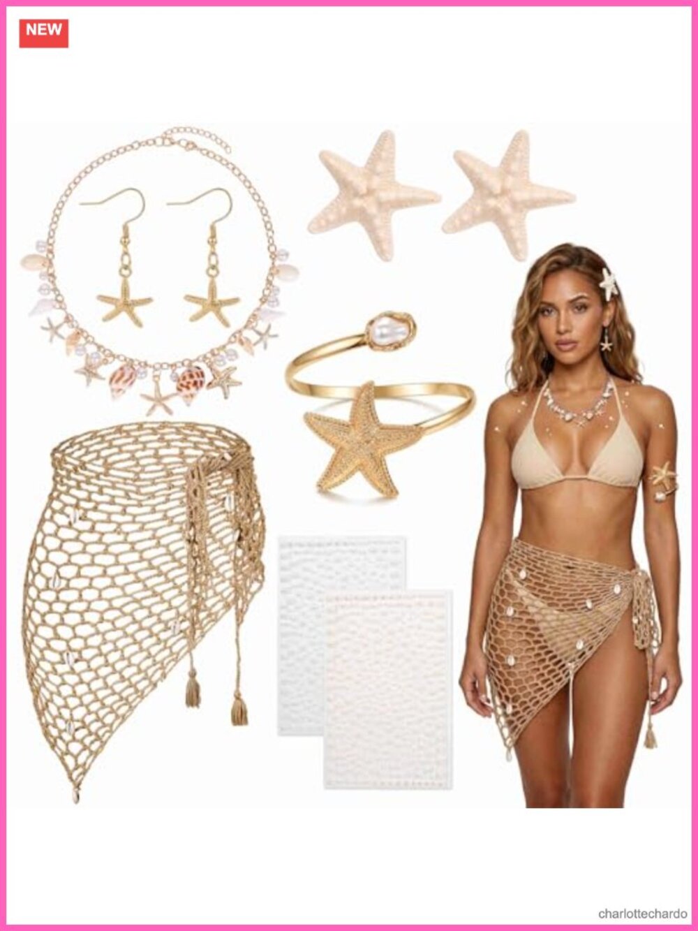 Mermaid Costume Accessory Set Women Starfish Hair Clips Jewelry Beach Cosplay